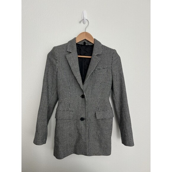 & Other Stories Hourglass Houndstooth Check Wool Blazer Jacket 2 Preppy Academia - Picture 1 of 9
